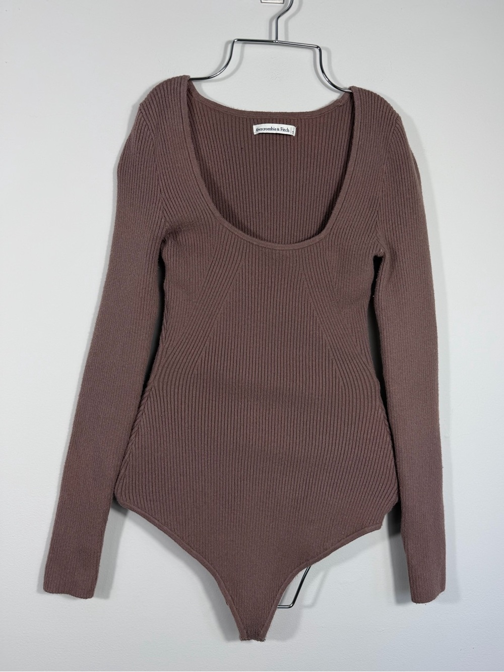 Abercrombie & Fitch Brown Ribbed Long Sleeve Scoop Neck Bodysuit Small